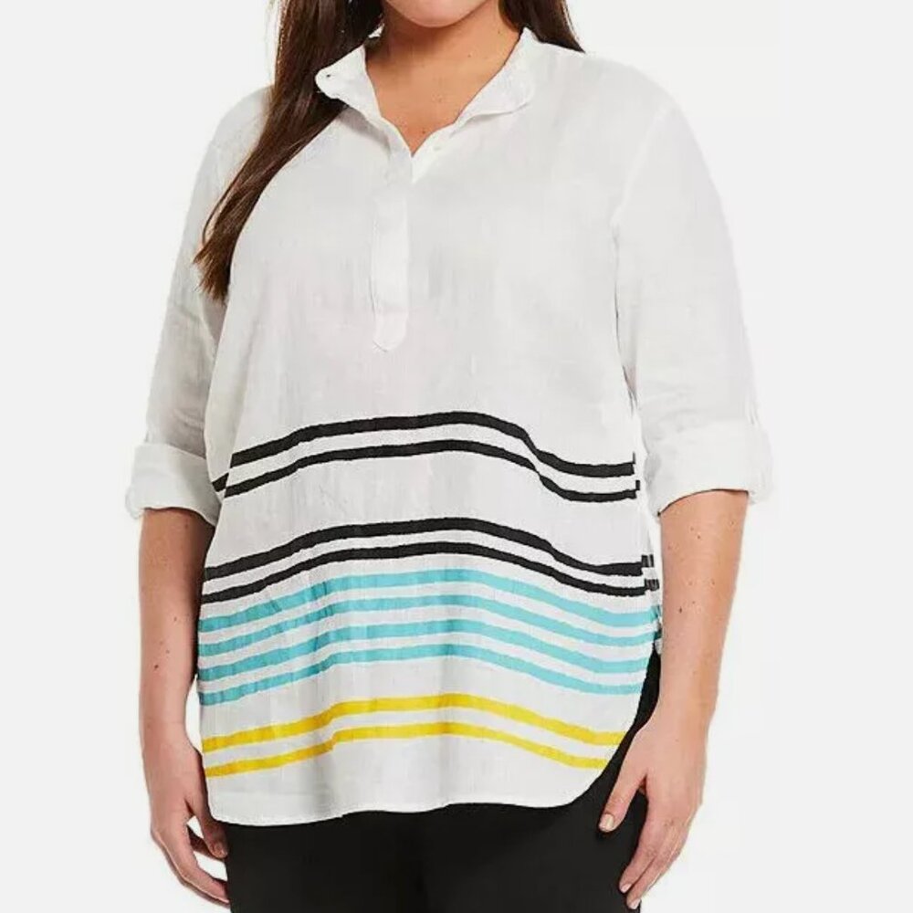 Lauren Ralph Lauren Black Label 100% Linen Tunic Top Colorful Stripes Small-Med